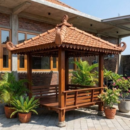 Gazebo Kayu Jati Minimalis Jepara – Ruang Bersantai Keluarga yang Megah