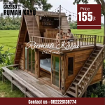Rumah Segitiga Glamping Minimalis Kayu Jati
