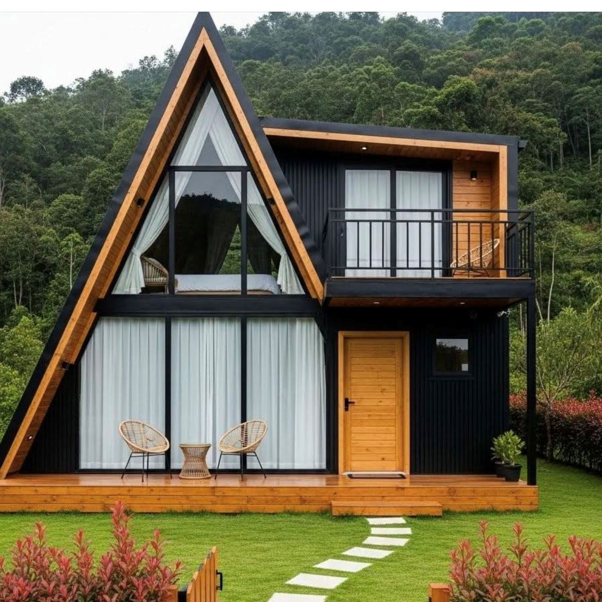 Jual Rumah Kayu A-Frame Segitiga Rooftop Modern Custom Jual Rumah Kayu A-Frame Segitiga Rooftop Modern Custom