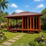 Gazebo Kayu 4x6m Minimalis dengan Dinding Kaca